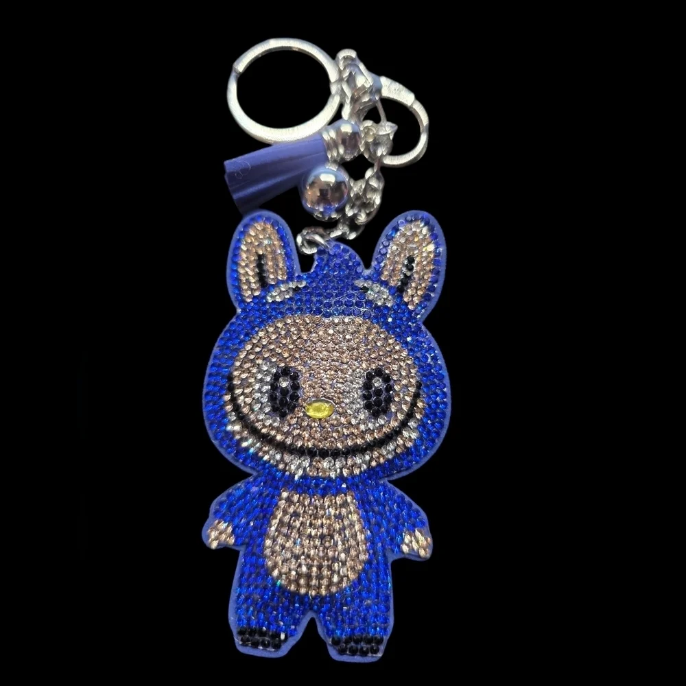 Blue Labubu Rhinestone Handbag Charm - Keychain